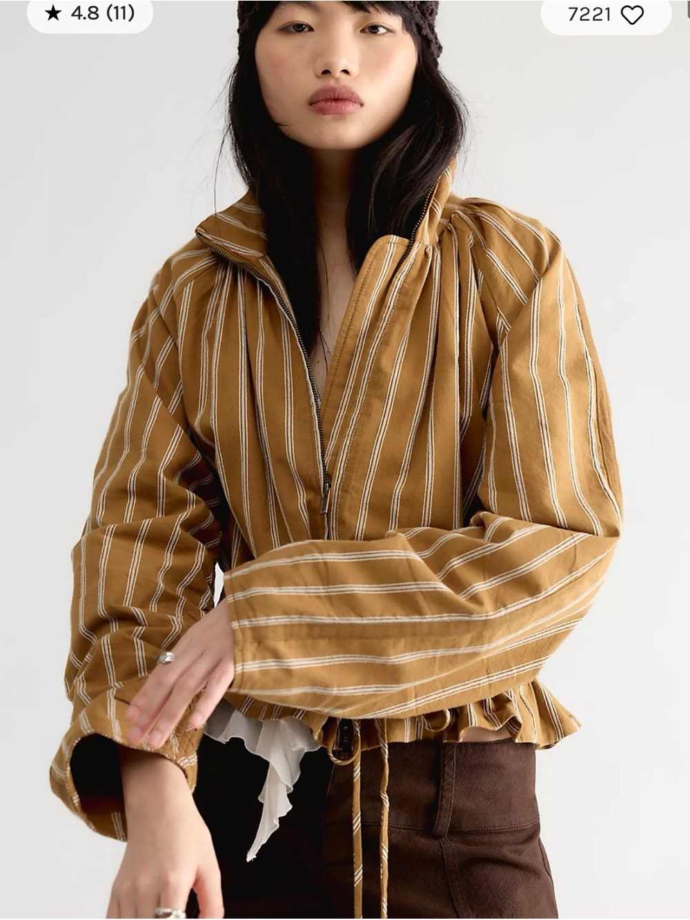 Striped Mustard Drawstring Hem Jacket - Women Tops